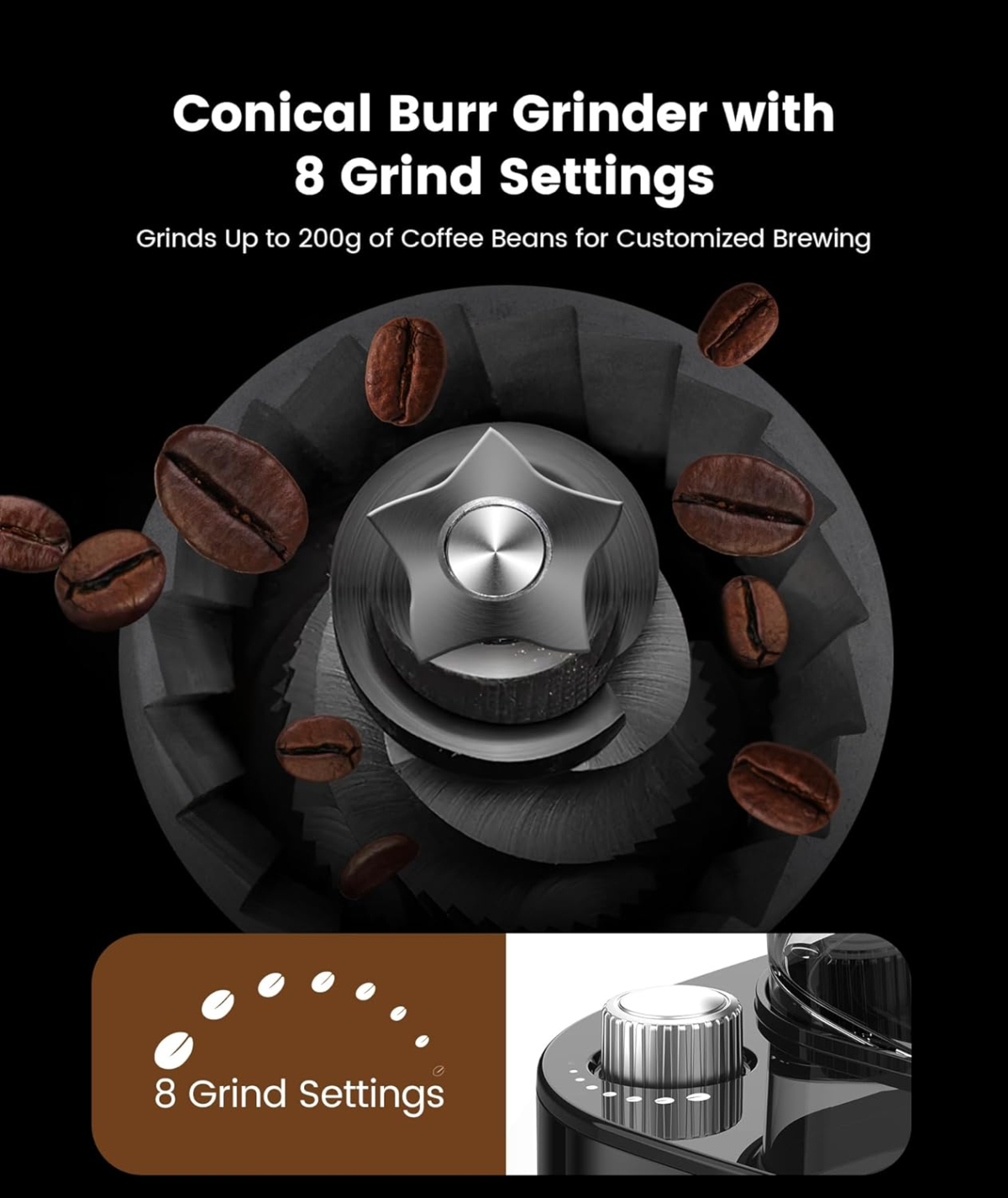 10-Cup Drip Coffee Maker with Built-In Grinder, 24-Hour Programmable, Adjustable Grind & Brew, Keep Warm Plate, 50.7Oz Water Reservoir, Ideal for Home & Office - Black - Image 3