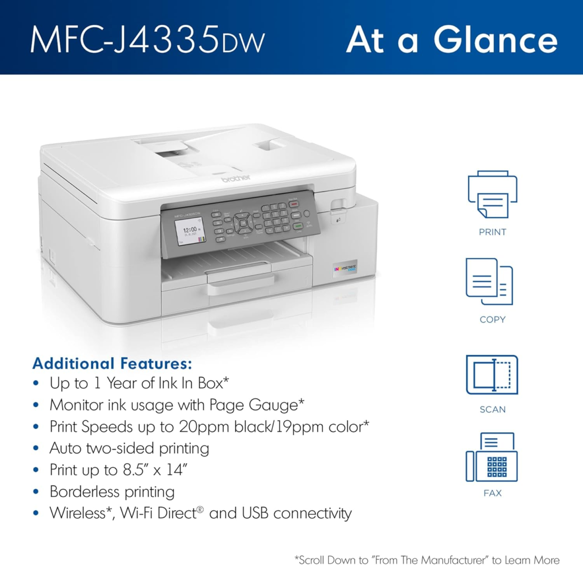 MFC-J4335DW Inkvestment Tank All-In-One Printer with Duplex and Wireless Printing plus up to 1-Year of Ink In-Box - Image 2