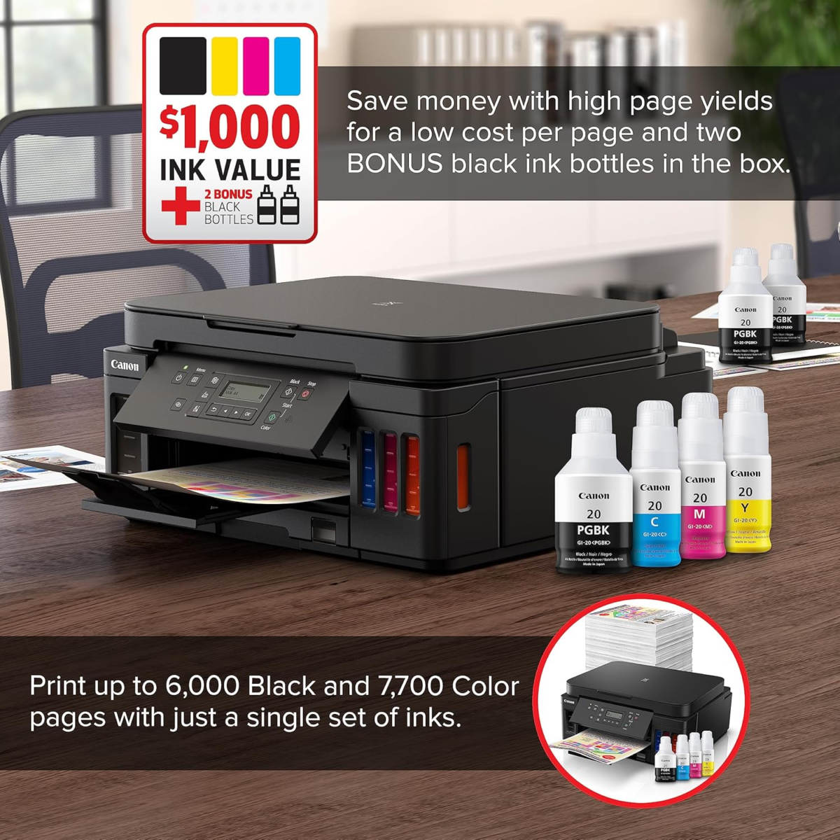 PIXMA G6020 All-In-One Supertank Wireless (Megatank) Printer, Copier and Scan with Mobile Printing, Black, Works with Alexa - Image 2