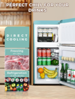 3.2 Cu.Ft Compact Refrigerator Mini Fridge with Freezer, Retro Dual Door Small Fridge with Freezer, 7 Level Thermostat & Removable Shelves, Small Refrigerator for Dorm, Office, Bedroom, Blue - Image 3