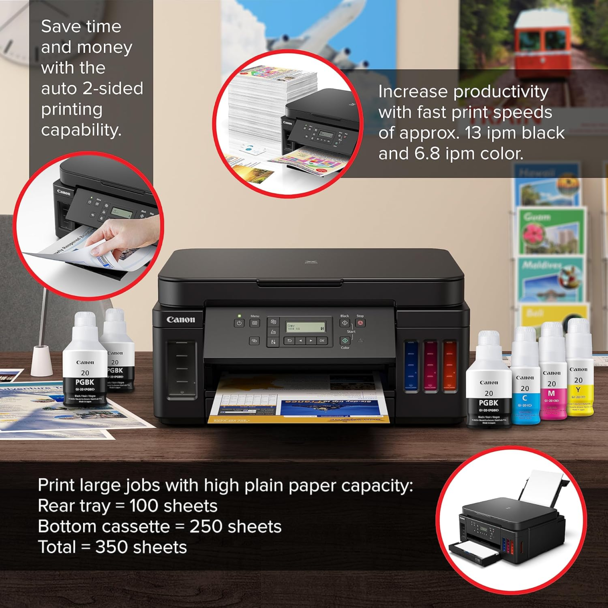 PIXMA G6020 All-In-One Supertank Wireless (Megatank) Printer, Copier and Scan with Mobile Printing, Black, Works with Alexa - Image 3