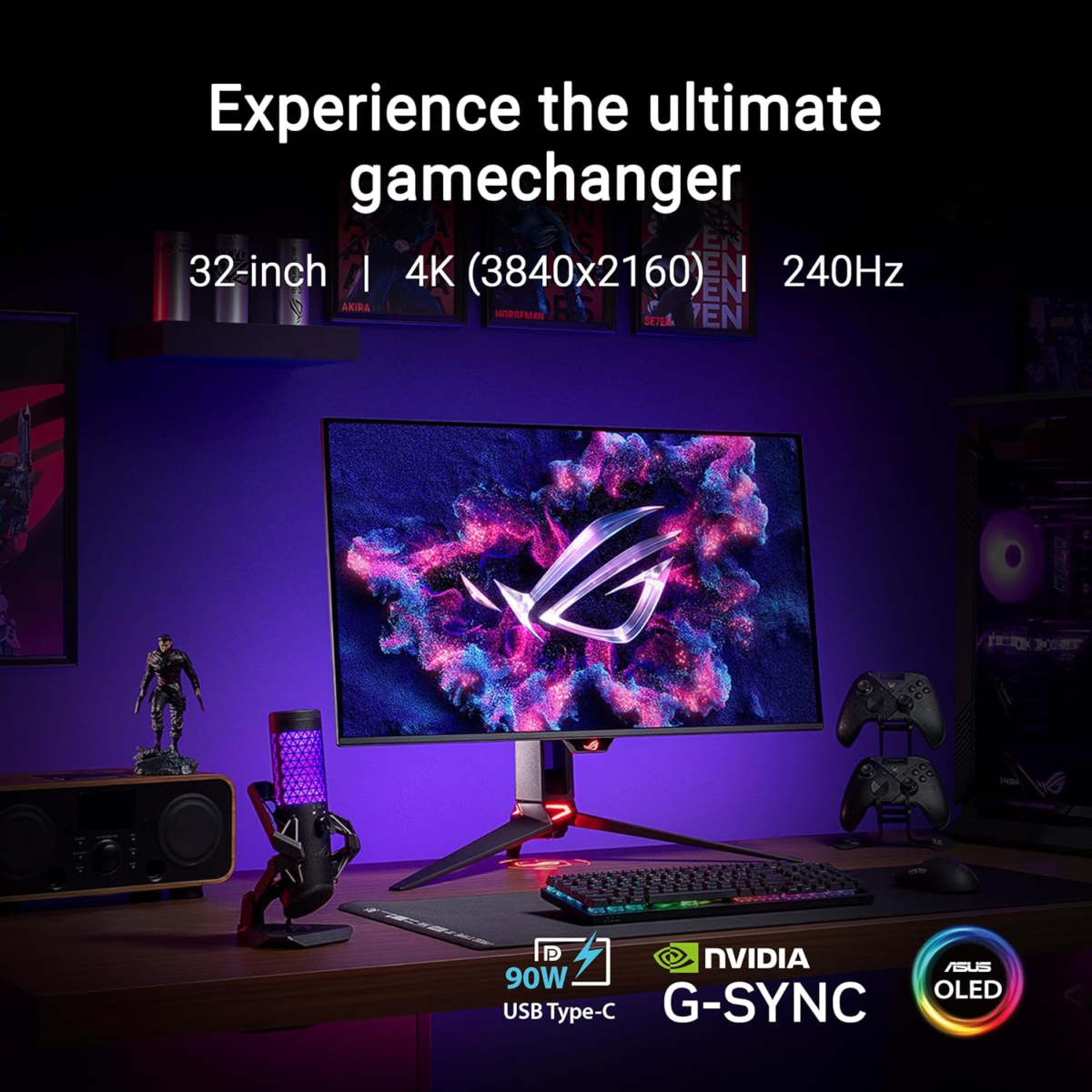 ROG Swift 32” 4K OLED Gaming Monitor (PG32UCDM) - UHD (3840 X 2160), QD-OLED, 240Hz, 0.03Ms, G-SYNC Compatible, Custom Heatsink, Graphene Film, 99% DCI-P3, True 10-Bit, 90W USB-C, 3 Year Warranty - Image 3