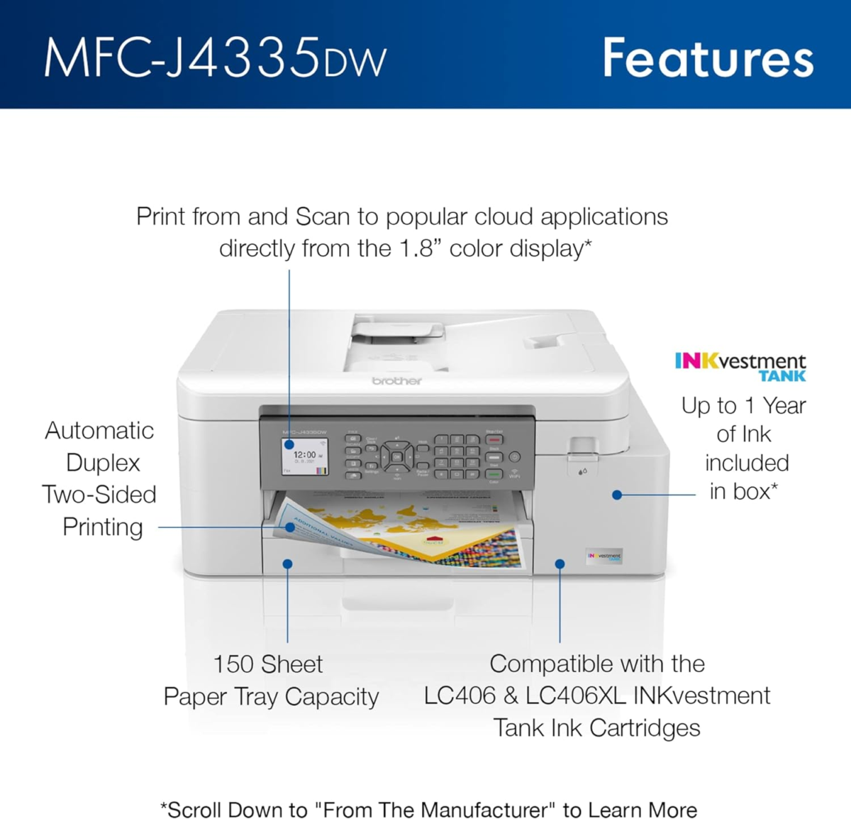 MFC-J4335DW Inkvestment Tank All-In-One Printer with Duplex and Wireless Printing plus up to 1-Year of Ink In-Box - Image 3