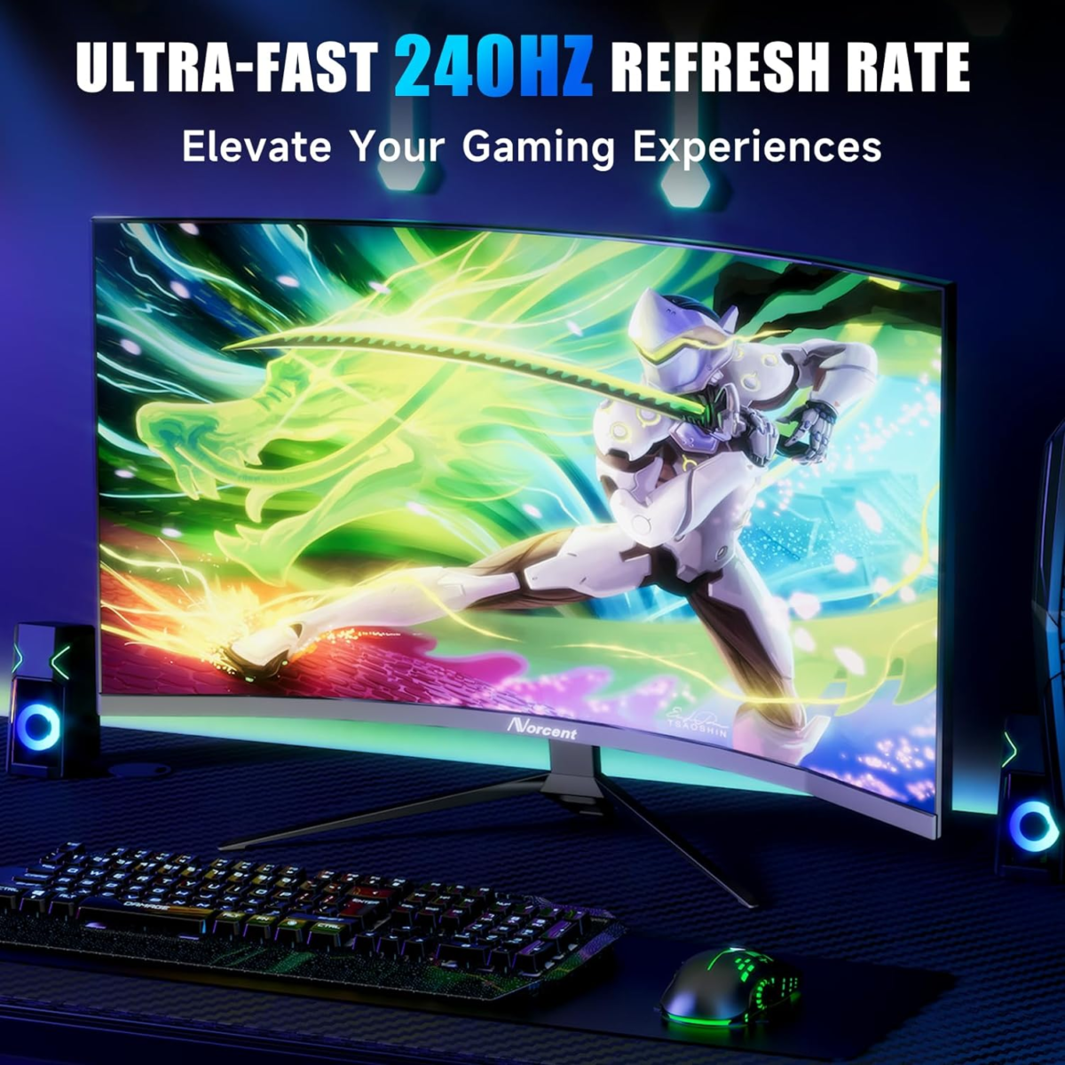 27-Inch FHD VA Gaming Curved Monitor with Rainbow Lights, 240Hz Refresh Rate, Eye Care 1080P Display, Freesync G-Sync Compatible, 1Ms Displayport, HDMI, DP and Speakers - Image 2