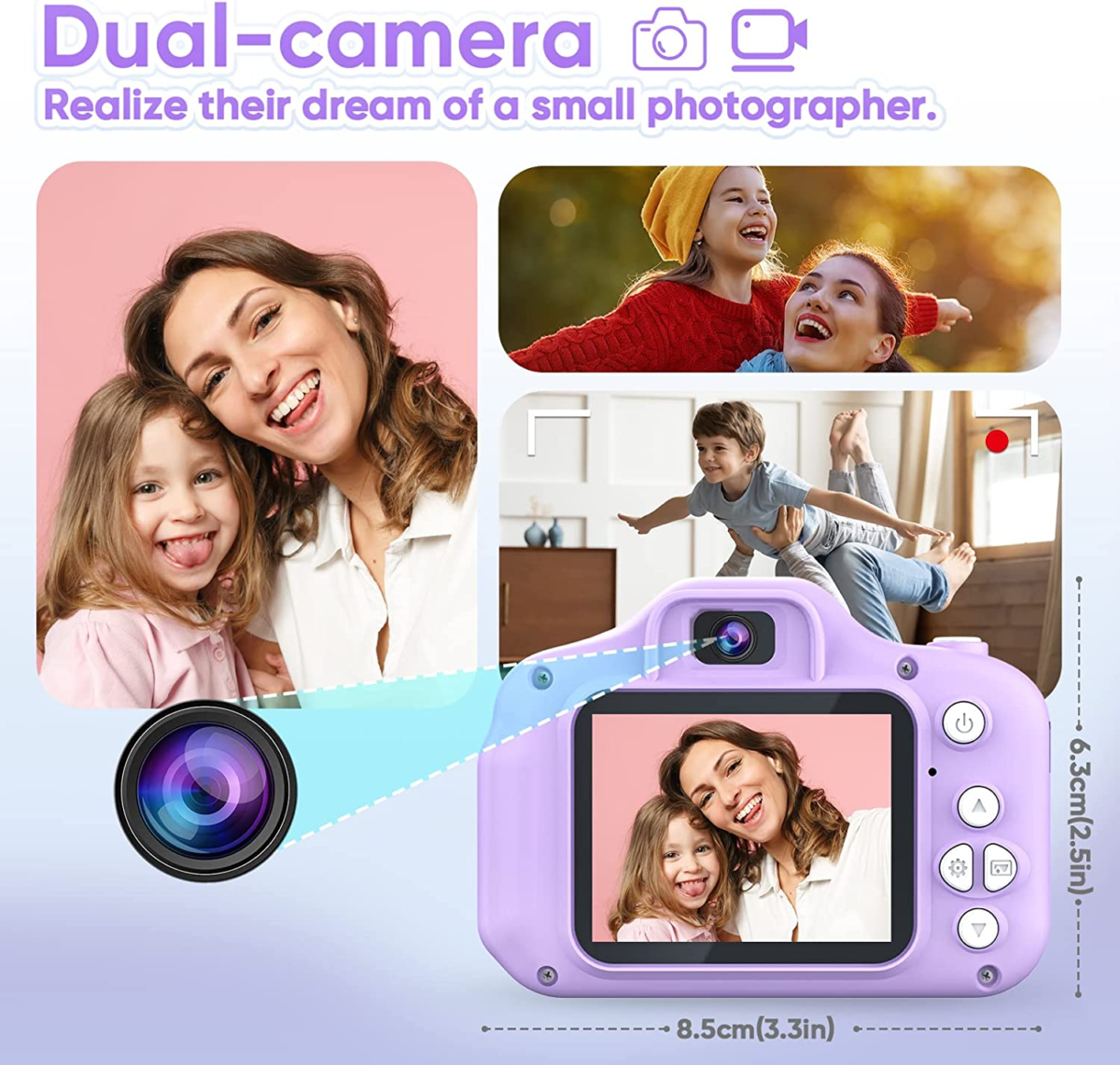 Upgrade Kids Selfie Camera, Christmas Birthday Gifts for Girls Age 3-9, HD Digital Video Cameras for Toddler, Portable Toy for 3 4 5 6 7 8 Year Old Girl with 32GB SD Card-Purple White - Image 4