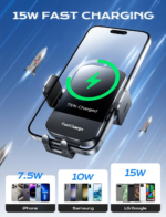 Wireless Car Charger, 15W Fast Charging Auto Clamping Car Charger Phone Mount Phone Holder Fit for Iphone 16 15 14 13 12 Pro Max 11 XR XS, Samsung Galaxy S24 Ultra S23 S22 S21, S20, S10+, Black - Image 3