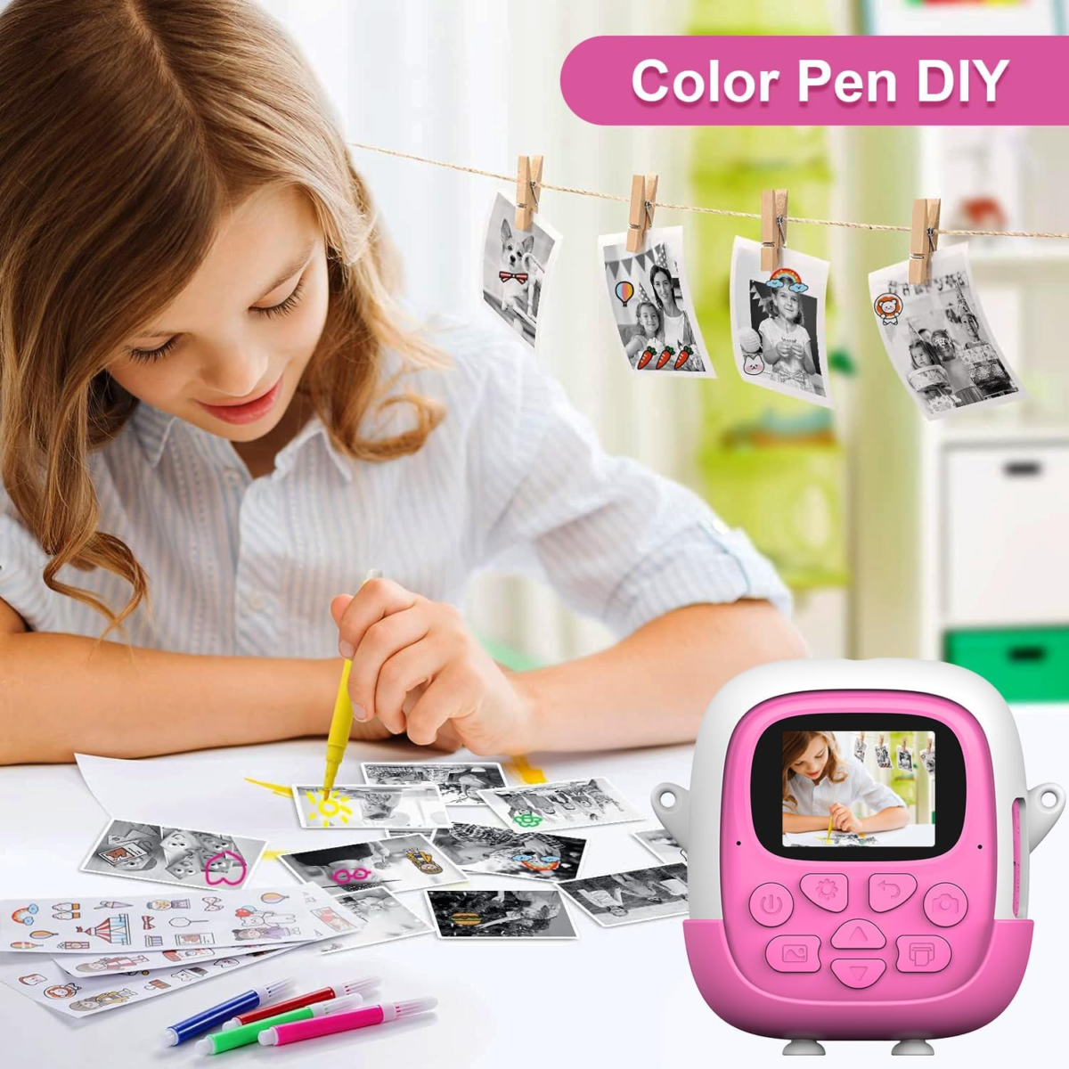 Kids Camera for Girls Boys,Instant Camera for Kids with 32GB SD Card Reversible Lens Video Digital Camera with Print Photo Paper, Birthday Gifts Toy for 3-12 Year Old 5 Colour Pens (Pink) - Image 6