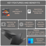 V15 Gen 4 Business Laptop, 15.6" FHD Screen, AMD Ryzen 5 5500U, 24GB RAM, 2TB SSD, Webcam, RJ-45, Wi-Fi, Windows 11 Pro, Black, Additional 1 Yr ADP - Image 6