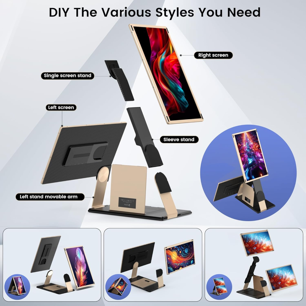 Laptop Screen Extender, 15.6'' Laptop Monitor Extender with 86% NTSC FHD 1080P Display, Detachable Triple Portable Monitor Compatible with Windows/Mac/Dex/Chrome, Also Works with Desktop/Mini PC - Image 5