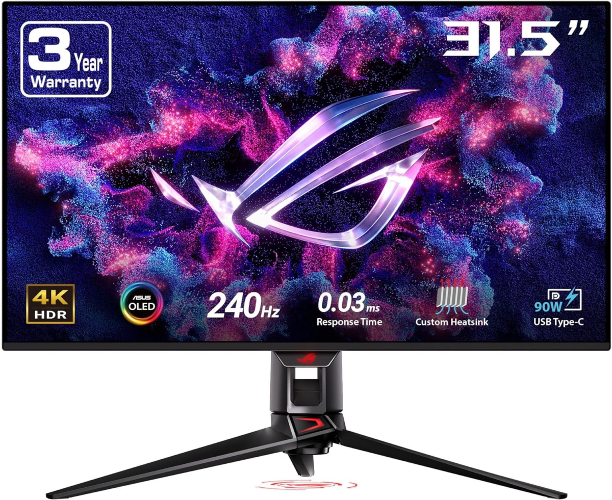 ROG Swift 32” 4K OLED Gaming Monitor (PG32UCDM) - UHD (3840 X 2160), QD-OLED, 240Hz, 0.03Ms, G-SYNC Compatible, Custom Heatsink, Graphene Film, 99% DCI-P3, True 10-Bit, 90W USB-C, 3 Year Warranty - Image 1