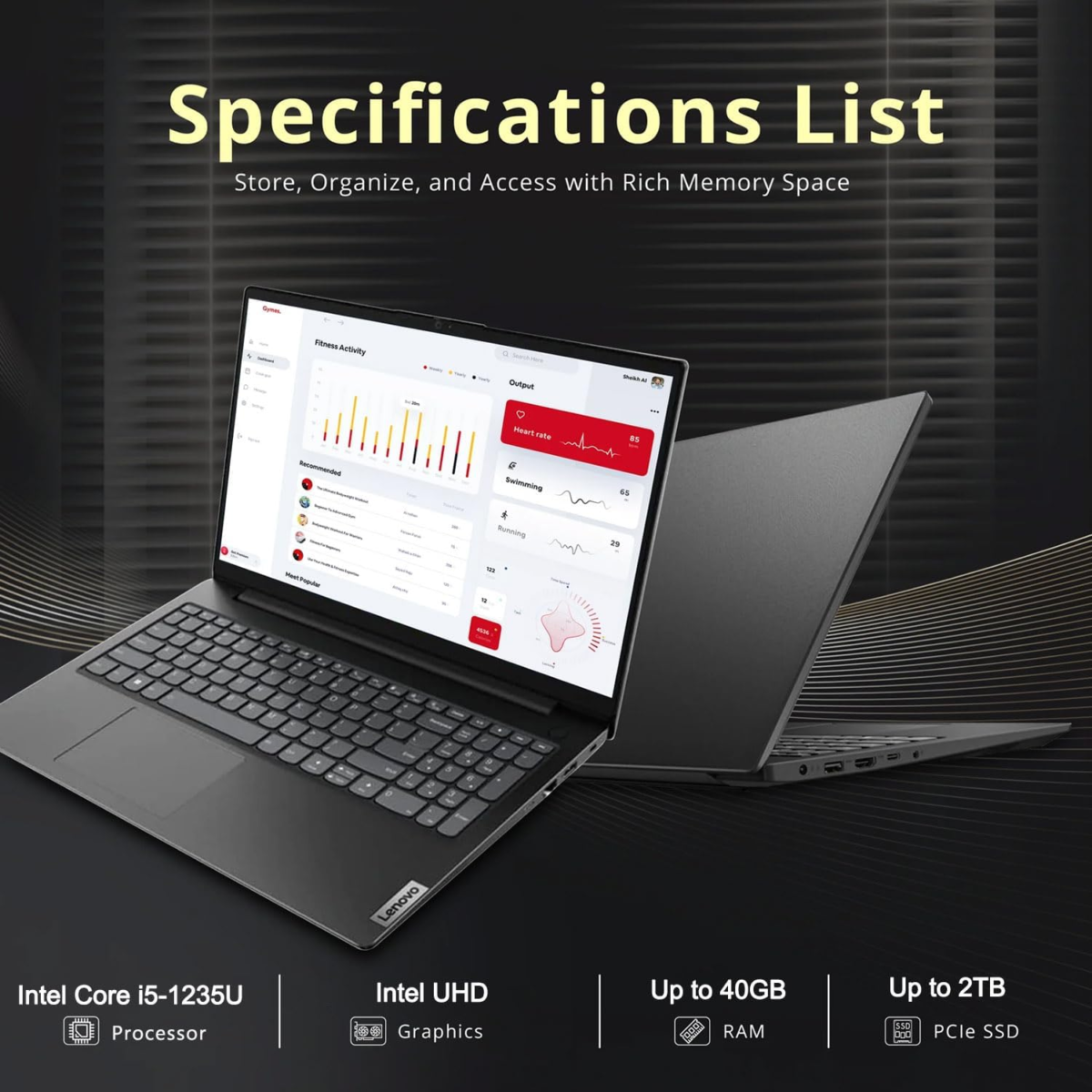 V Series 15.6" FHD Business Laptop, Intel Core I5-1235U, 16GB RAM, 1TB SSD, Webcam, HDMI, RJ-45, Wi-Fi, W11H, Black - Image 2