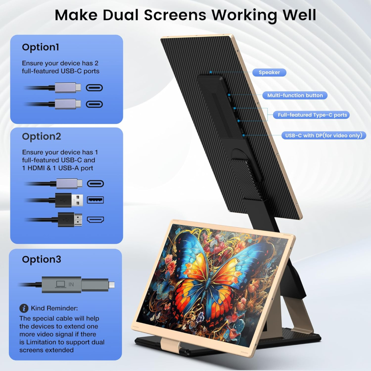 Laptop Screen Extender, 15.6'' Laptop Monitor Extender with 86% NTSC FHD 1080P Display, Detachable Triple Portable Monitor Compatible with Windows/Mac/Dex/Chrome, Also Works with Desktop/Mini PC - Image 3