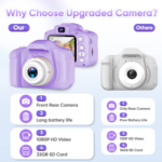 Upgrade Kids Selfie Camera, Christmas Birthday Gifts for Girls Age 3-9, HD Digital Video Cameras for Toddler, Portable Toy for 3 4 5 6 7 8 Year Old Girl with 32GB SD Card-Purple White - Image 2