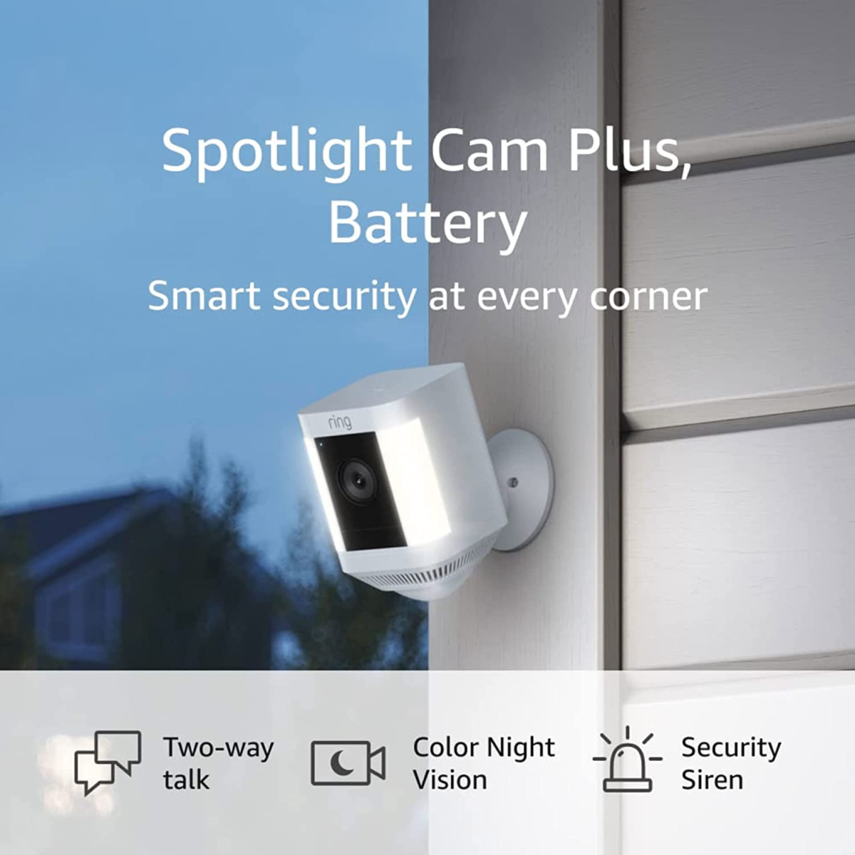 Spotlight Cam Plus, Battery | Two-Way Talk, Color Night Vision, and Security Siren (2022 Release) - White - Image 1