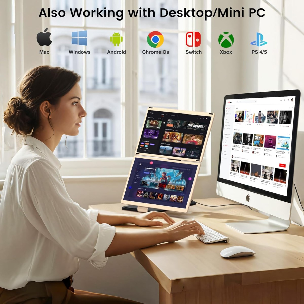 Laptop Screen Extender, 15.6'' Laptop Monitor Extender with 86% NTSC FHD 1080P Display, Detachable Triple Portable Monitor Compatible with Windows/Mac/Dex/Chrome, Also Works with Desktop/Mini PC - Image 6