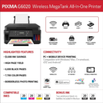 PIXMA G6020 All-In-One Supertank Wireless (Megatank) Printer, Copier and Scan with Mobile Printing, Black, Works with Alexa - Image 6