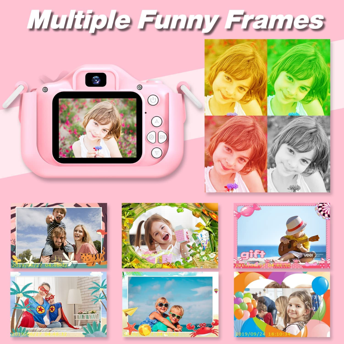 Kids Camera Toys for 3-8 Year Old Girls Boys,Children Digital Video Camcorder Camera with Cartoon Soft Cover, Best Chritmas Birthday Festival Gift for Kids - 32G SD Card Included (Pink-Djs) - Image 6