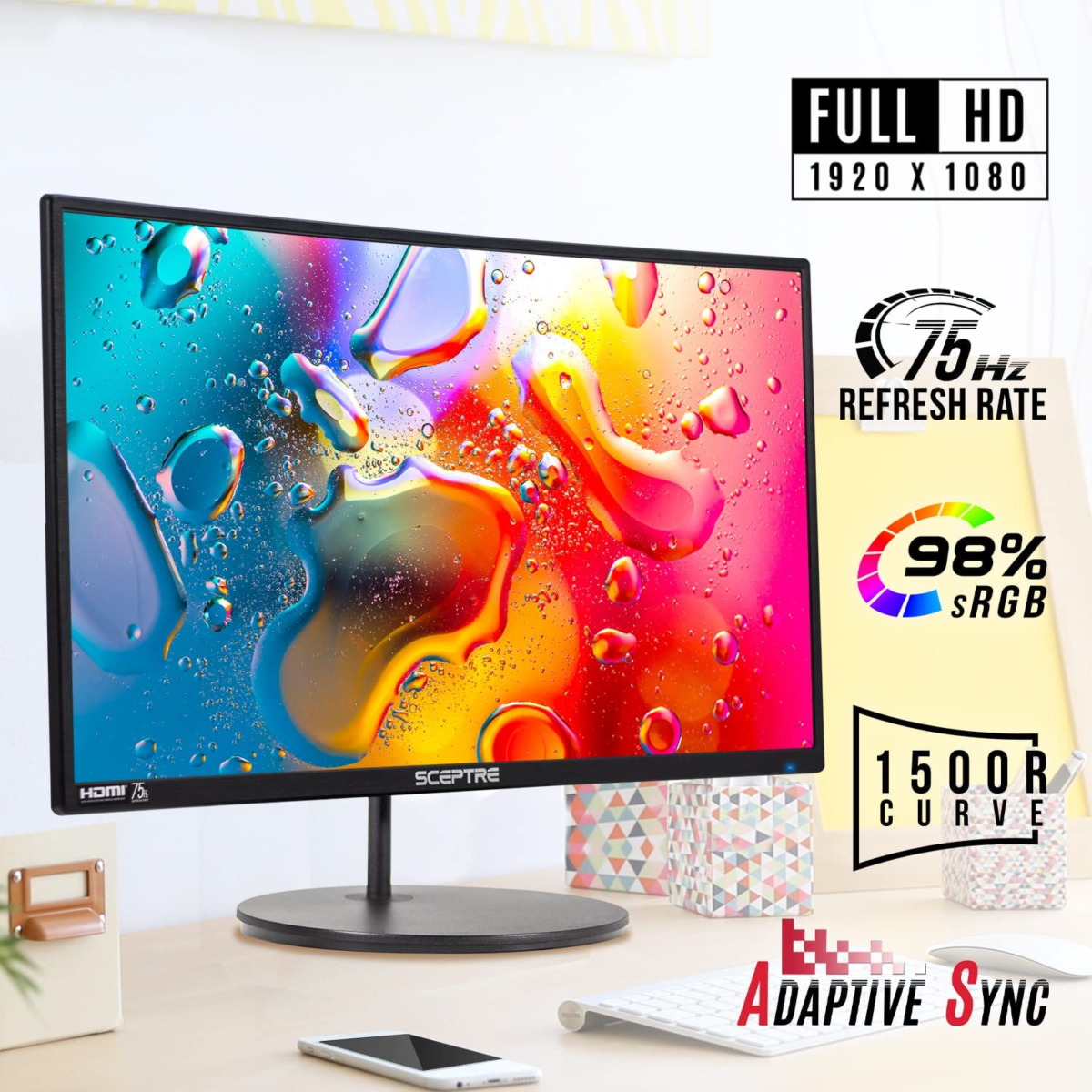 Curved 24-Inch Gaming Monitor 1080P R1500 98% Srgb HDMI X2 VGA Build-In Speakers, VESA Wall Mount Machine Black (C248W-1920RN Series) - Image 2