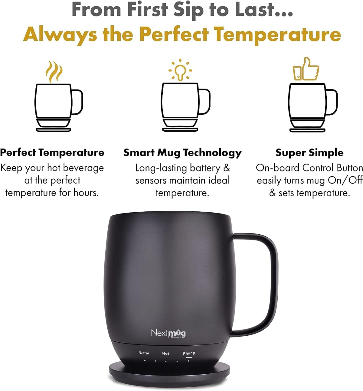 Nextmug - Temperature-Controlled, Self-Heating Coffee Mug (Graphite - 14 Oz.) - Image 2