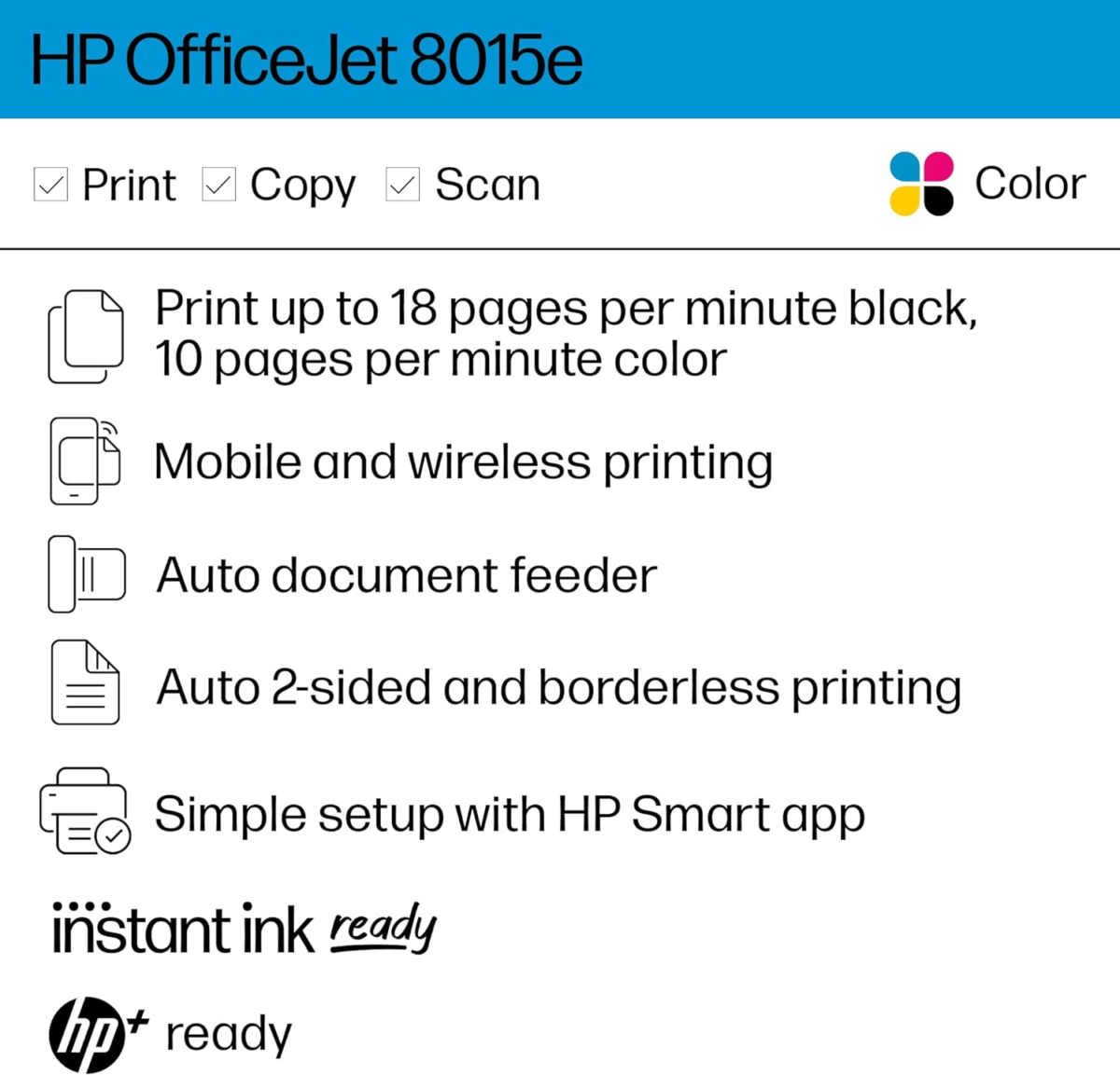 Officejet 8015E Wireless Color All-In-One Printer, 3 Months of Instant Ink Included - Image 2