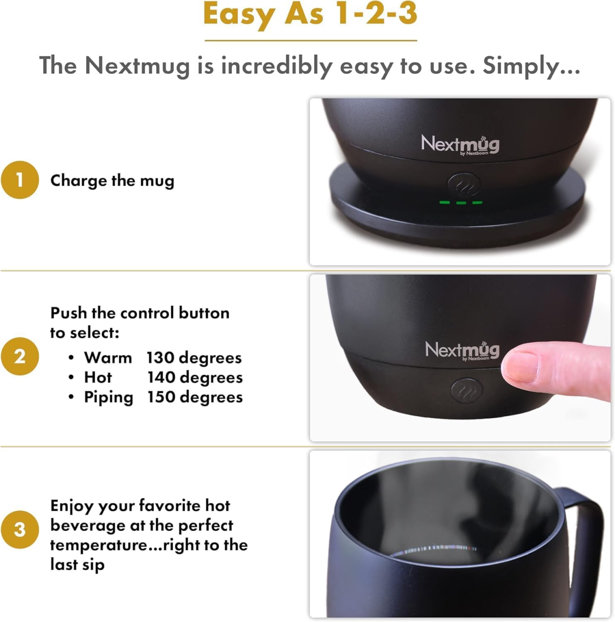 Nextmug - Temperature-Controlled, Self-Heating Coffee Mug (Graphite - 14 Oz.) - Image 4