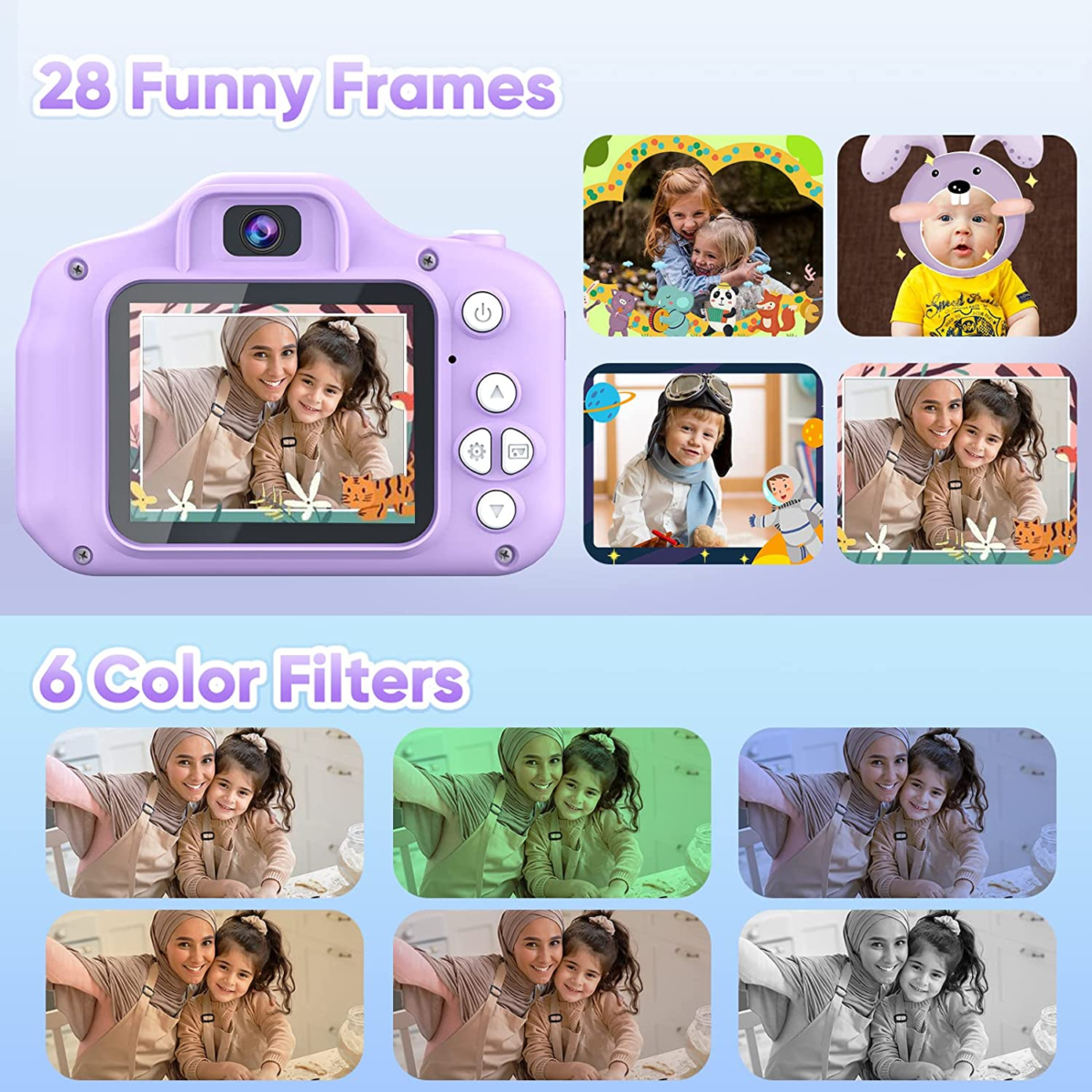 Upgrade Kids Selfie Camera, Christmas Birthday Gifts for Girls Age 3-9, HD Digital Video Cameras for Toddler, Portable Toy for 3 4 5 6 7 8 Year Old Girl with 32GB SD Card-Purple White - Image 5
