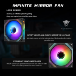 Prism 140Mm ARGB Case Fan,Infinity Mirror Light Effect Design Cooling Fan, 140Mm CPU PWM Fan 1600RPM 74.26CFM 2.13MMH20 HDB Bearing for PC Case&Cpu Cooler - Image 4