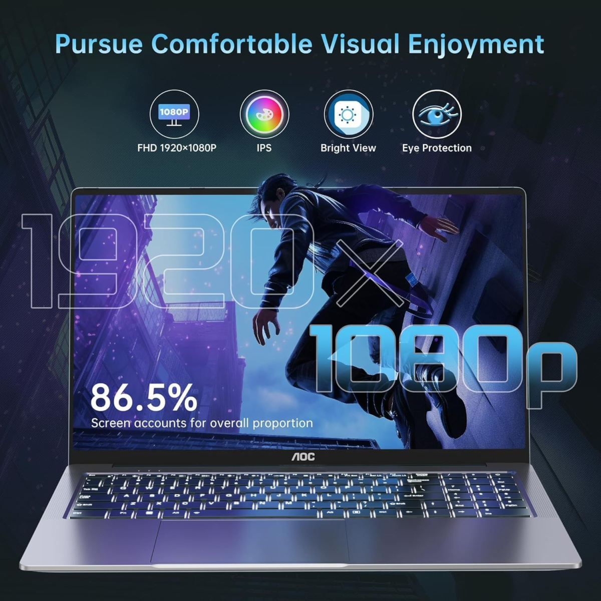 Gaming Laptop with AMD Ryzen 7 5825U Processor(8C/16T, up to 4.3Ghz) 16.1“ FHD Display Laptop Computer with Backlit Keyboard, 16GB RAM 512GB Nvme SSD, Wifi 6, HDMI, USB3.2, Type-C, 53Wh Battery - Image 3