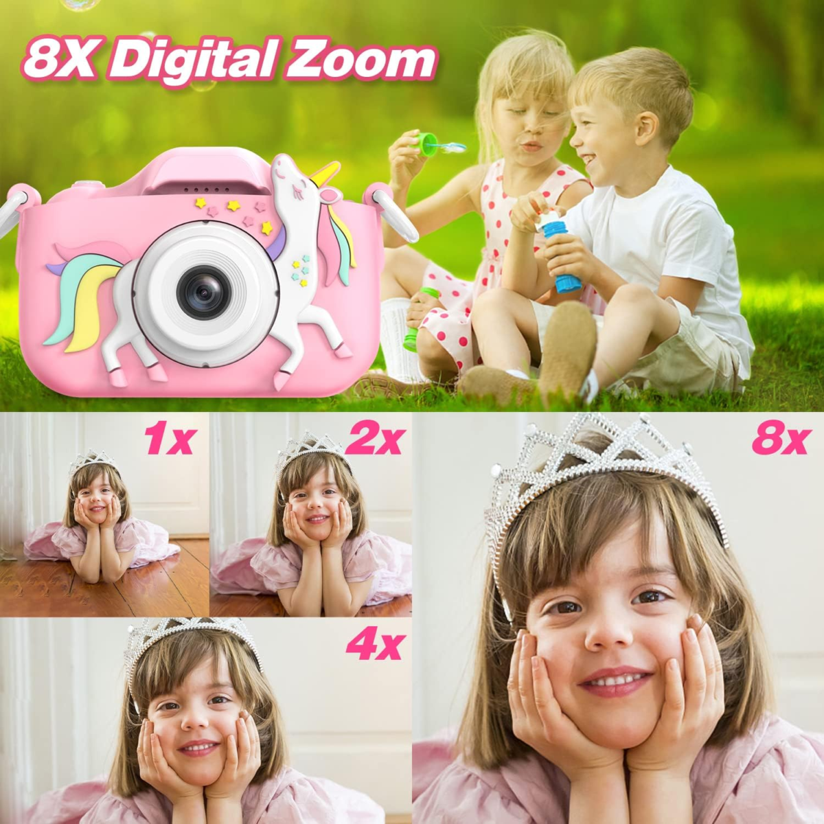 Kids Camera Toys for 3-8 Year Old Girls Boys,Children Digital Video Camcorder Camera with Cartoon Soft Cover, Best Chritmas Birthday Festival Gift for Kids - 32G SD Card Included (Pink-Djs) - Image 7